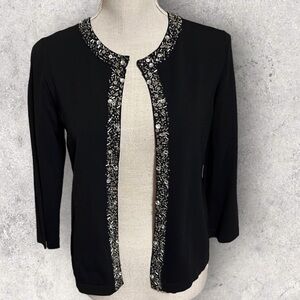 Jones New York black cardigan, bead trim . PS